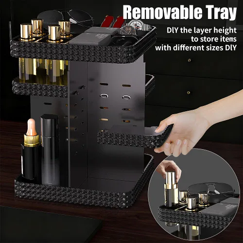 Miniatura 5 de Organizador de maquillaje giratorio de 360°, organizador de perfumes de gran capacidad, almacenamiento de cosméticos, tocador, encimera, se adapta a