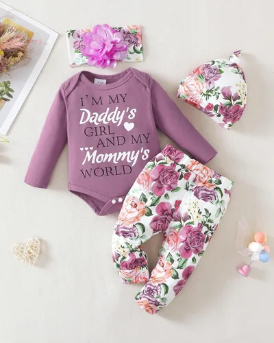 Miniatura 76 de Renotemy Conjunto de ropa para bebé recién nacida, mameluco con volantes, pantalones florales, lindo conjunto de ropa para bebé niña