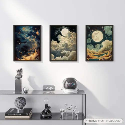 Miniatura 5 de EXCOOL CLUB Decoración de pared de estrella celestial, póster vintage celestial de 12 x 16 pulgadas, decoración estética oscura de luna y estrellas