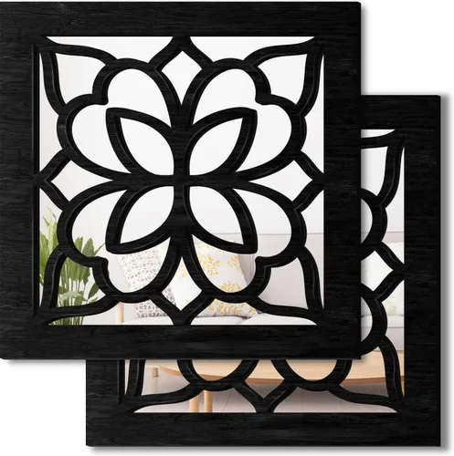Miniatura 9 de 2 espejos cuadrados de pared, espejos de pared rústicos de granja, arte de espejo pequeño de 12 pulgadas (estilo 1 negro)