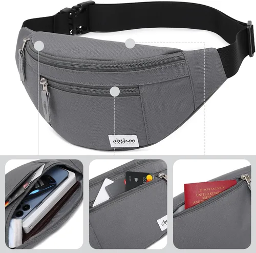 Miniatura 5 de Abshoo Riñonera cruzada para hombre para mujer, bolsa de viaje para senderismo, correr, riñonera, Gris
