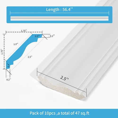 Miniatura 6 de Art3d Moldura de Corona para Techo 10 Unidades 47 Pies, Moldura Decorativa de Techo de Poliestireno de Alto Impacto - Se Instala con Pegamento