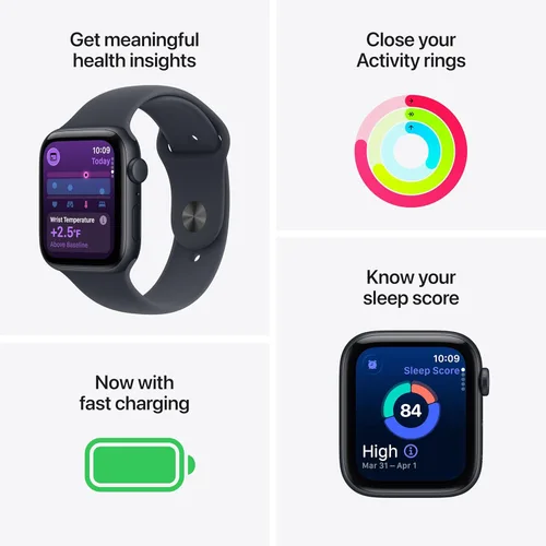 Miniatura 2 de Apple Watch SE 3 [GPS 1.575 in] Smartwatch con caja de aluminio medianoche con correa deportiva de medianoche - S/M. Monitores de fitness y sueño