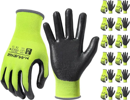 Miniatura 25 de MANUSAGE Guantes de trabajo de nitrilo, ajuste elástico cómodo 3D, agarre potente, pantalla táctil, revestimiento de espuma duradera, flexibles