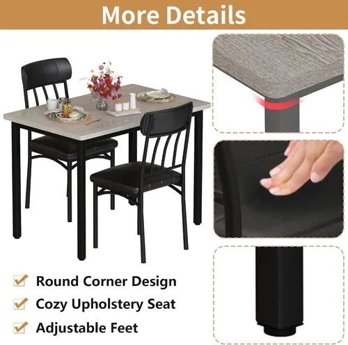 Miniatura 6 de AWQM Juego de Mesa de Comedor de 3 Piezas para 2, Pequeña Mesa de Cocina Industrial y 2 Sillas, Juego de Mesa de Desayuno de Cocina, Juego de Mesa