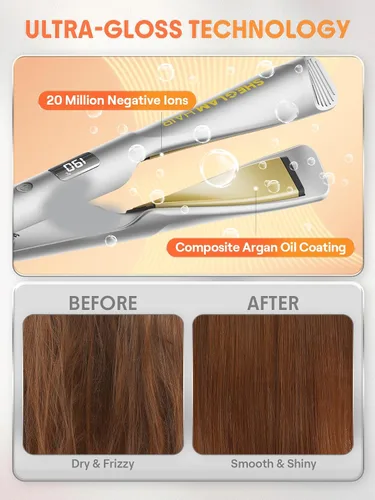 Miniatura 4 de SHEGLAM Plancha plana para alisar el cabello, alisador y rizador de pelo de cerámica 2 en 1, 1 pulgada, calentamiento rápido con pantalla LCD