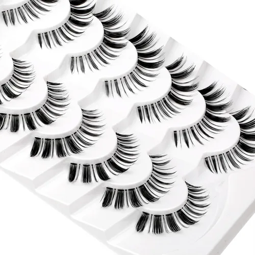 Miniatura 646 de Pooplunch - Pestañas postizas finas de visón sintético, estilo ojo de gato, naturales, cruzadas, tipo racimo, efecto 8D de volumen, tiras