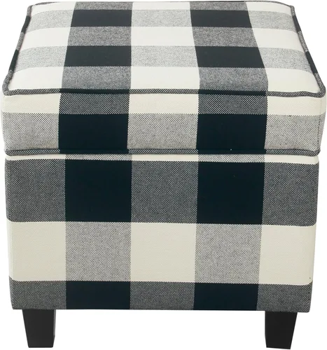 HomePop Otomana Clásica Cuadrada de Almacenamiento con Tapa Desmontable | Otomana con Almacenamiento para Sala de Estar y Dormitorio, Patrón de Negro