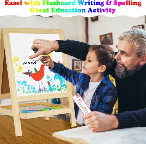 Miniatura 6 de Caballete de Arte de Madera de Doble Cara para Mesa de Niños - Pizarra y Pizarra Blanca para Pintar para Niños Pequeños, Caballete de Escritorio