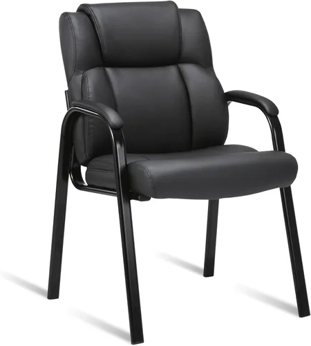 Miniatura 17 de CLATINA Silla de oficina para invitados de cuero con reposabrazos acolchado y base de trineo, silla de escritorio sin ruedas para recepción, Base