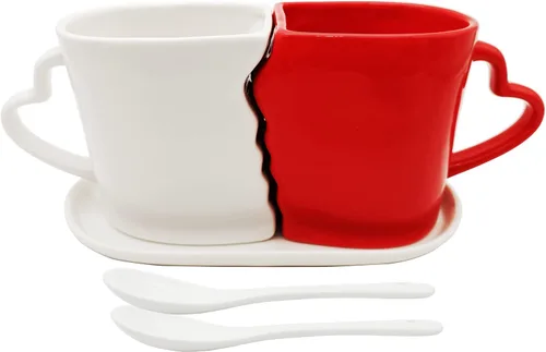 Miniatura 8 de Juego de tazas grandes para besos, 16 onzas, dos tazas de café con platillo, regalos de amor para aniversario, boda, San Valentín, cumpleaños
