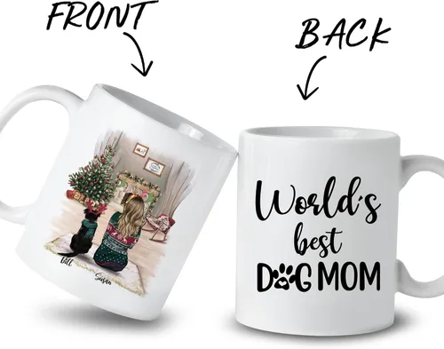 Miniatura 2 de Gossby Taza de café de Navidad personalizada con diseño de perro y mamá, regalo de Navidad personalizado para mujeres con nombre, taza de cerámica