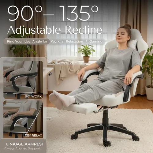 Miniatura 7 de Silla de juegos de tela con resorte de bolsillo, silla ergonómica de respaldo alto para videojuegos con reposapiés, soporte lumbar de masaje, silla