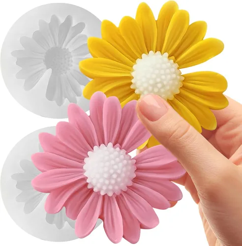 Paquete de 2 moldes de flores de margarita, moldes de silicona de fundición de resina para decoración del hogar y fabricación de velas, molde en