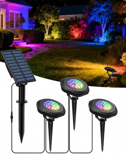 Focos solares para exteriores, impermeables, IP68, 3 en 1, LED que cambian de color, luces solares de paisaje, 2 modos de luz, luces de camino de