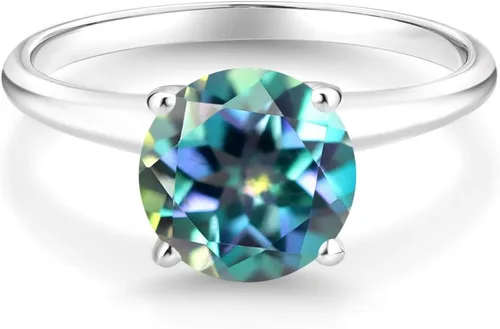Miniatura 3 de Gem Stone King Anillo de compromiso con solitario para mujer con topacio místico azul milenio redondo de 2.00 qt en oro blanco de 14 quilates