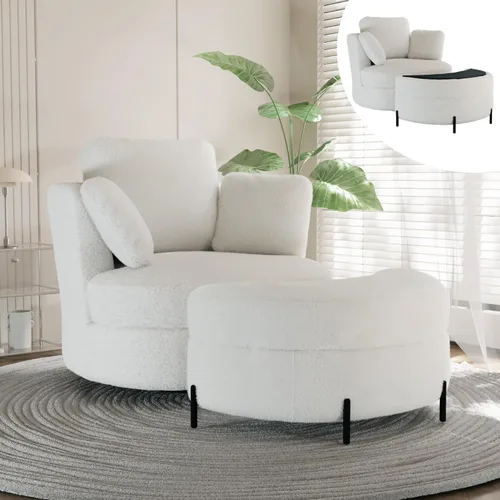 Miniatura 30 de Chifee & Vingol Silla decorativa giratoria de gran tamaño de 40.35 pulgadas, silla redonda tapizada de barril con almohadas, sillas giratorias