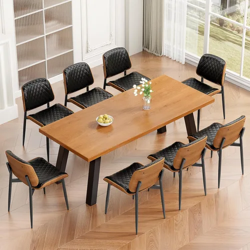 Miniatura 35 de REONEY - Juego de 4 sillas de comedor, modernas de mediados de siglo, tapizadas en piel sintética PU con respaldo de madera curvada de nogal y patas
