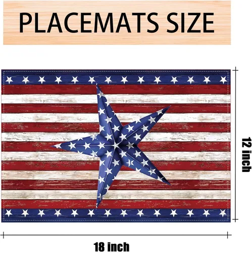 Miniatura 2 de Juego de 4 manteles individuales patrióticos con diseño de acuarela de bandera americana, color rojo, blanco y azul, 4 de julio, Día