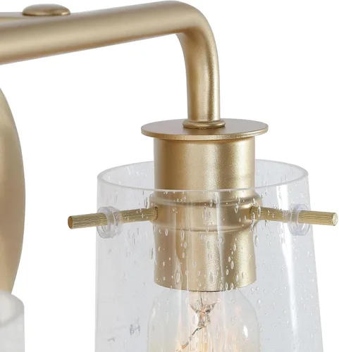 Miniatura 6 de KSANA Lámparas de baño, 2 luces doradas para tocador sobre espejo con pantalla de vidrio sembrado, accesorios de luz de baño dorados, bombilla E26