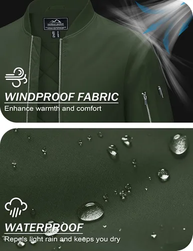 Miniatura 4 de MAGCOMSEN Chaqueta bomber para hombre, casual, resistente al viento, acolchada, con cremallera completa, cortavientos, chaqueta universitaria cálida