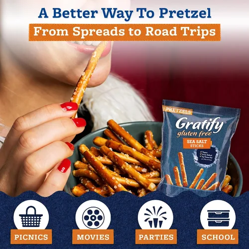 Miniatura 5 de Gratify Palitos de pretzel sin gluten – Bolsas de pretzel GF, mezcla sin gluten para adultos y niños, salsa de humus, paquetes individuales, aptas