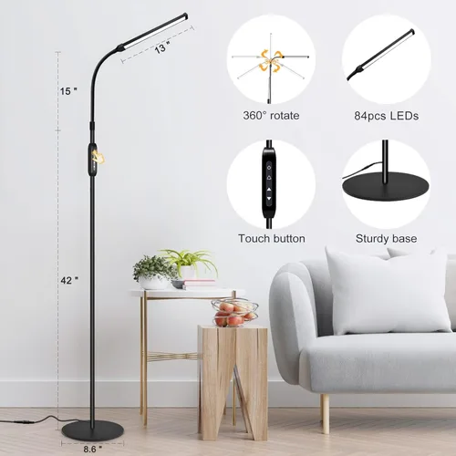 Miniatura 5 de EBEST Lámpara de pie LED para extensiones de pestañas, lámparas de pie para oficina, lámpara de pestañas de tatuaje, lámpara de lectura para Negro