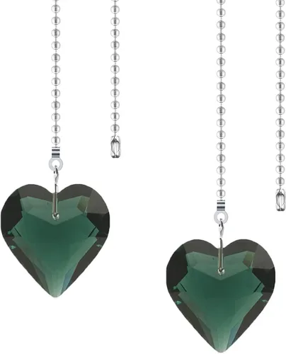 Miniatura 15 de Extensor de cadena para ventilador de techo, paquete de 2 colgantes decorativos de prisma de corazón de cristal de 12 pulgadas con conectores de AB