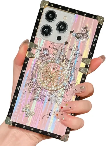 Miniatura 26 de Bonita funda compatible con Samsung Galaxy S22 Ultra, soporte plegable de lujo con diseño de mariposa brillante para mujeres y niñas, funda Blanco