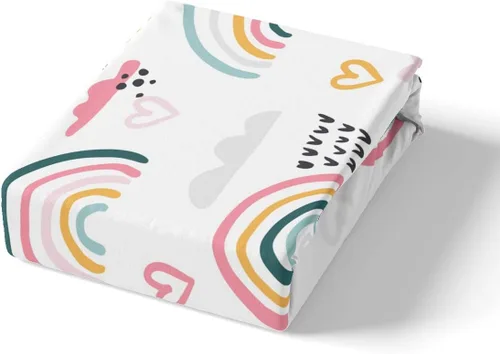 Miniatura 5 de Feelyou Juego de sábanas con diseño de arcoíris a rayas coloridas, multicolor, sábana bajera ajustable estilo de dibujos animados para niños
