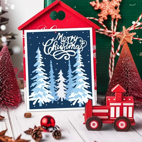 Miniatura 5 de ORIGACH 6 piezas de árbol de pino de Navidad y palabras de Feliz Navidad, troqueladas de metal para hacer tarjetas, manualidades, álbumes