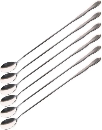 Miniatura 17 de SellerWay Cuchara de mango largo, cucharadita de acero inoxidable helado de 10 pulgadas para mezclar, té, batido, café, 3 formas diferentes