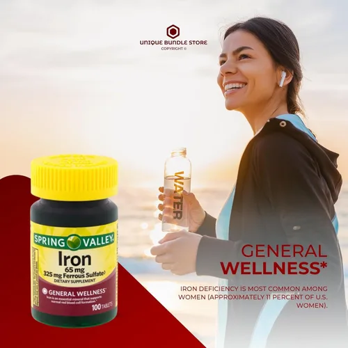 Miniatura 2 de Hierro 65 mg – 100 comprimidos, suplemento de sulfato ferroso de 325 mg, pastillas veganas, Hierro para Mujeres, vitaminas diarias de hierro