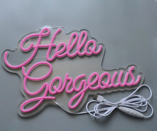 Miniatura 4 de Letreros de neón con texto en inglés «Hello Beautiful» con texto «Hello Beautiful», luz LED rosa para dormitorio, boda, cumpleaños, telón de fondo