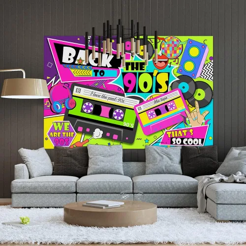 Miniatura 7 de Telón de fondo de regreso a los años 90 para decoraciones de fiesta, 7 x 5 pies, fondo retro de fotografía de graffiti hip-hop para fiesta