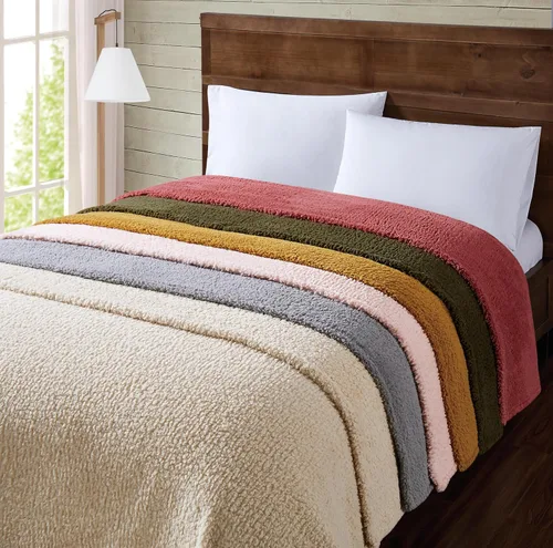 Miniatura 6 de Brooklyn Loom Marshmallow Sherpa Dusty Rose Twin XL Manta 100% microfibra de poliéster, temática casual sólida, ropa de cama para adultos, Rosa