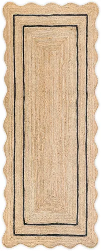 Miniatura 16 de Alfombra de Yute Natural Ondulada Festoneada - Corredor de Entrada Boho, Festón de Granja, Azul Cielo (2'x3')