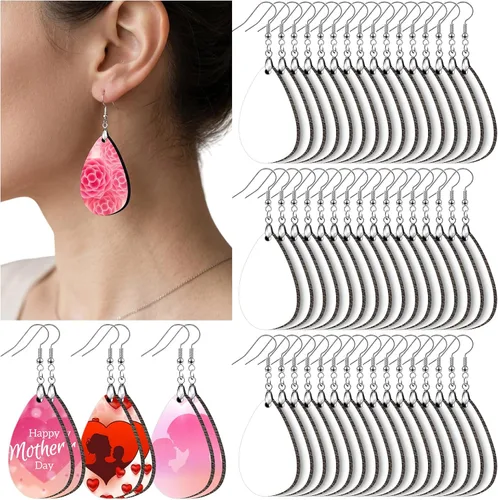 YGAOHF Aretes de sublimación, 1.8 pulgadas, aretes de madera ligera en blanco con película protectora, lágrima de MDF sin terminar para hacer