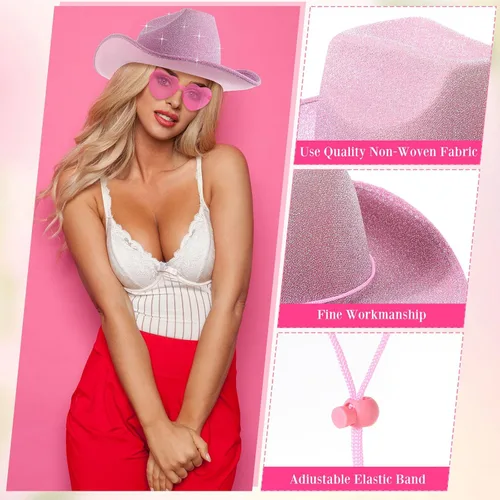 Miniatura 6 de Geyoga 9 piezas de sombrero de vaquero para adulto con bandana de vaquero y gafas para disfraz del oeste, accesorio para hombres y mujeres