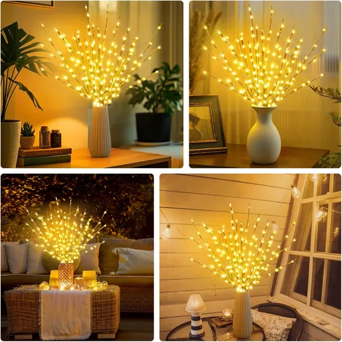 Miniatura 3 de DK177 Juego de 4 luces para ramas led con pilas, ramo de sauce artificial, ramita pequeña, potencia dorada de 30 pulgadas, 20 LED para decoración