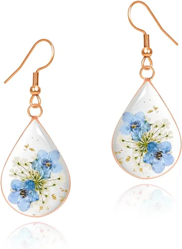 Miniatura 12 de Pressed Flower Earrings,Handmade Forget-Me-Not and Queen Anne's Lace Wildflower Earrings,Unique Resin Dried Flower,Perfect for Parties