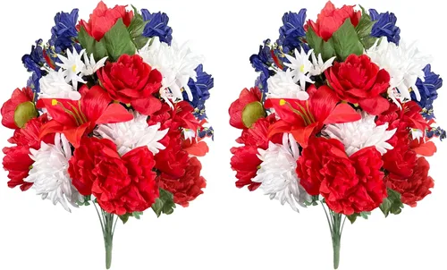 Miniatura 6 de Admired by Nature Arreglo de flores artificiales de primavera de 12 tallos para decoración del hogar, bodas y cementerios para tumbas, flores de 6.