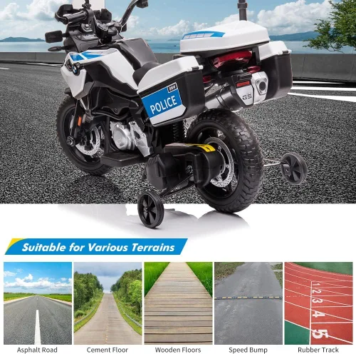 Miniatura 4 de Motocicleta de policía de 12 V, 7 Ah, con licencia BMW con 2 velocidades, faros LED, suspensión de resorte, MP3, música y 2 ruedas de entrenamiento
