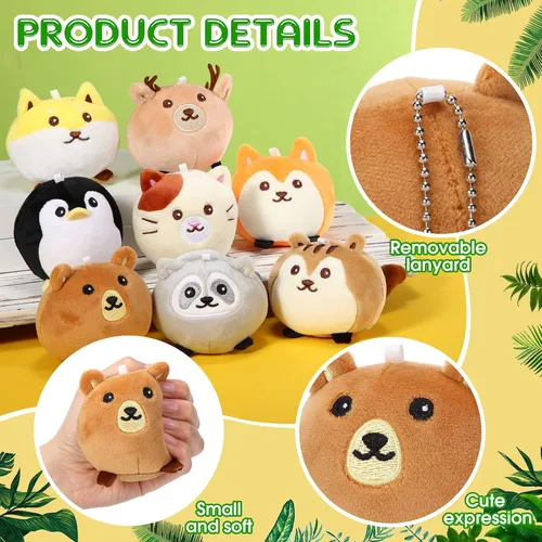 Miniatura 3 de Aoriher 8 piezas de mini animales de peluche de 3.15 pulgadas, llavero colorido de animales del bosque a granel para cumpleaños, bodas, baby shower