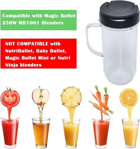 Miniatura 8 de Paquete de 2 piezas de repuesto para tazas de licuadora Magic Bull, taza alta de 22 onzas con tapa abatible para llevar, piezas de repuesto