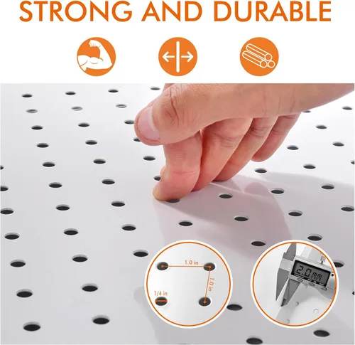 Miniatura 4 de G.CORE Organizador de tablero de clavijas de metal resistente, juego de paneles de tablero de clavijas de acero para almacenamiento de pared, Blanco