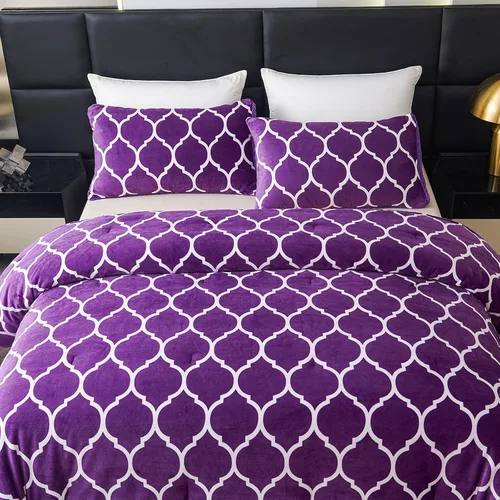 Miniatura 4 de Juego de edredón de tamaño King morado, juego de edredón de forro polar Sherpa tamaño King para invierno, mullido, suave, mullido, reversible