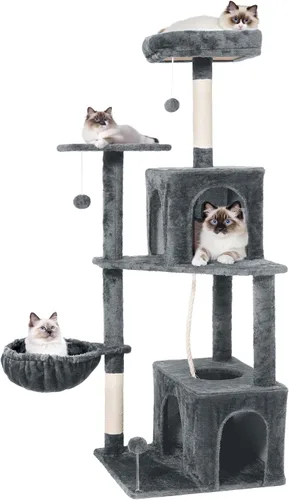 Miniatura 9 de Torre de árbol para gatos de varios niveles de 54 pulgadas con hamaca, condominios y postes rascadores, muebles grandes para gatos