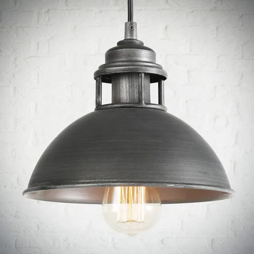LOG BARN Iluminación colgante con recortes en la parte superior, lámpara colgante de plata industrial cepillada para isla de cocina, comedor y