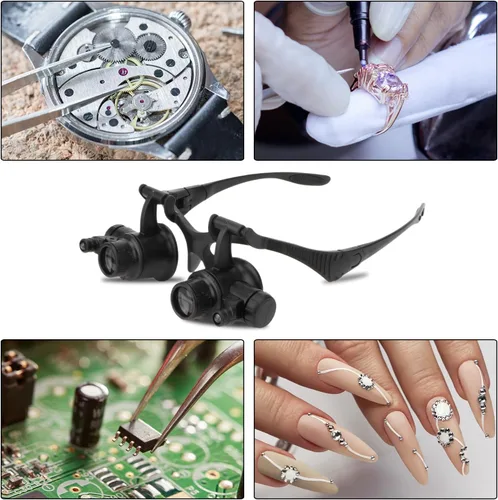 Miniatura 6 de Lupa manos libres para la cabeza, lupa con lupa para joyeros de luz, lupa para ojos con 2 luces LED, 8 lentes reemplazables para reparación